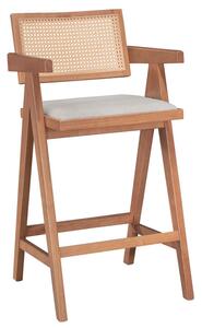 Scaun de bar cu brate Winslow lemn de arbore de cauciuc, culoarea lemn deschis, culoarea nuc - pvc ratan material culoare lemn natural - gri