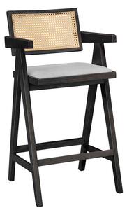 Scaun de bar cu brate Winslow lemn de arbore de cauciuc negru - pvc ratan material culoare lemn natural gri