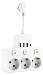 Prelungitor 3 Prize + 3x USB-A + USB-C JNH018 White