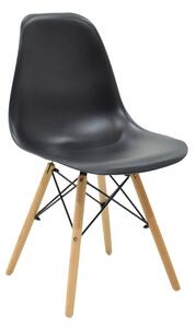 Scaun Julita plastic negru - picior culoare lemn natural 46x50x82cm
