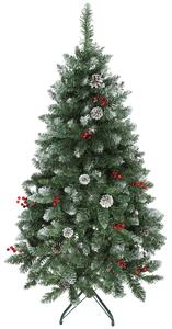 HOMCOM Brad de Crăciun Înnzăpezit Înalt de 150 cm cu 398 Ramuri, Brad Artificial de Interior cu Conuri și Boabe Roșii Decorative, Bază Metalică, Verde | Aosom Romania