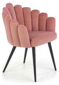 Scaun modern tapitat K410, roz/negru, stofa catifelat/metal, 65x62x85
