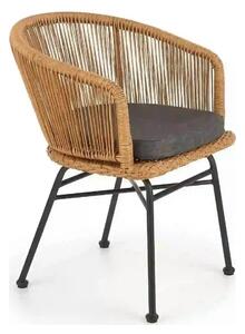 Scaun K400, gri/bej/negru, stofa/rattan sintetic/otel, 55x47x74 cm