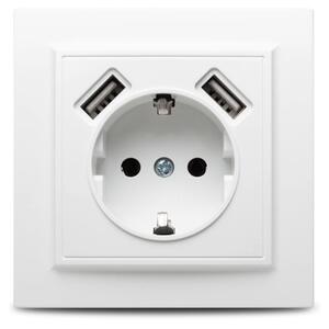 Priză USB 2.1A ELBI Racer Novelite Albă, Design Modern Standard German 1301-200, Încărcător Rapid Ideal Pentru Dormitor Birou Living Eficient