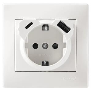 Priză Lezard Luca 16A cu USB Type-C și USB-A Albă, ideală pentru încărcare rapidă dispozitive mobile, design modern, instalare ușoară pentru casă