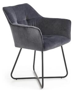 Scaun tapitat K377, gri inchis/negru, stofa catifelata/metal, 60x62x81