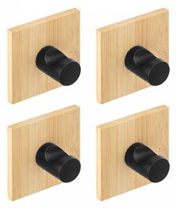 Erga Ozi, cârlige autoadezive pentru prosoape fără găurire, 4 buc, 5×5 cm, bambus / negru mat, ERG-YKA-CH.OZI4-BLK
