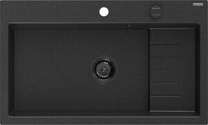 Mexen Omar, chiuveta granit cu 1 camera 800x480x210 mm, negru-argintiu metalic, sifon grafit, 6520801005-73-B