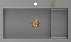 Mexen Omar, chiuveta granit cu 1 camera 800x480x210 mm, gri, sifon auriu, 6520801005-71-G