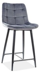 Scaun bar textil CHIC H-2, gri/negru mat, stofa catifelata/metal, 46x5