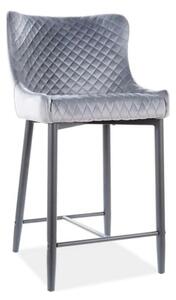 Scaun bar COLIN B H-2, gri/negru mat, stofa catifelata/metal, 48x42x88
