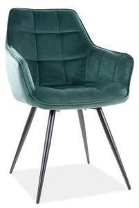 Scaun tapitat stofa catifelata LILIA, verde/negru, 59x45x90 cm