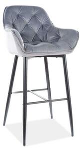 Scaun bar CHERRY H-1, gri/negru mat, stofa catifelata/metal, 56x40x105