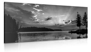 Tablou reflexie lac montan în alb-negru