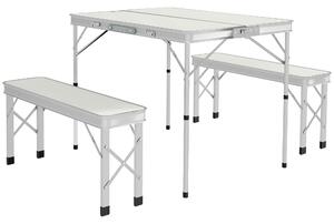 Outsunny Masă Pliabilă de Picnic cu 2 Bănci, Masă de Camping din 3 Piese cu Masă și Scaune din MDF și Aluminiu, 90x62x70 cm, Argintiu | Aosom Romania