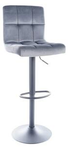 Scaun bar C105, gri/negru, stofa catifelata/metal, 42x39x96/117 cm