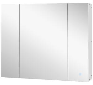 Kleankin Dulap de baie cu oglindă și lumină LED, 90x15x75 cm, uși soft-close, reglabil în 3 culori, rafturi ajustabile, întrerupător tactil, alb | Aosom Romania