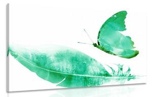 Tablou pană și fluture verde