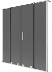 Mexen Velar L Duo, paravan de baie glisant cu 2 aripi 140 x 150 cm, sticlă gri 8 mm, oțel periat, 896-140-003-42-97