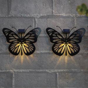 Set 2 x Decoratiune solara metalica, forma de fluture 34x26 cm, Negru