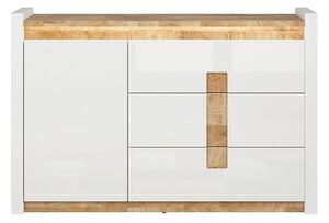 Comoda ALAMEDA, alb lucios/stejar, PAL, 147x41x97 cm