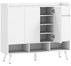 HOMCOM Pantofar Hol cu 4 Uși Push-to-Open, Rafturi Reglabile, MDF și Lemn Pin, 120x35x100 cm, Alb | Aosom Romania