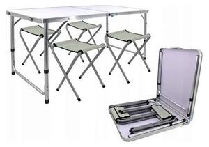 Set masa cu 4 scaune pentru camping, inaltime masa reglabila, picioare antiderapante, aluminiu, argintiu