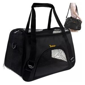 Geanta pentru transport caini/pisici, cu ventilatie, maner ergonomic, fermoar, 4 roti, curea umar reglabila, 30x25x50 cm, negru