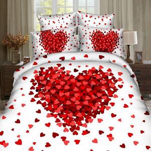 Set lenjerie pat RED HEART, bumbac/poliester, alb/rosu, 220x230 cm, cu