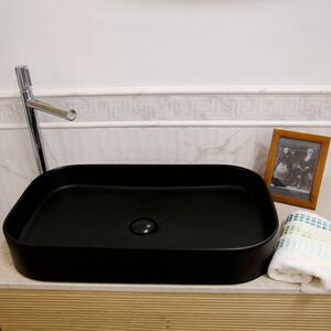 Lavoar baie pe blat negru mat 65 cm, dreptunghiular, Fluminia Capri 650x380 mm
