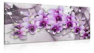 Tablou flori violete pe fundal abstract