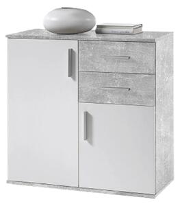 Comoda POPPY 4, alb/gri ciment, PAL melaminat, 80x35x82 cm
