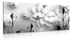 Tablou flori abstracte ealb-negru