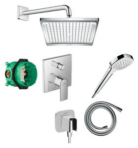 Set de duș, Hansgrohe, cu baterie Vernis Shape, pălărie Crometta E 240 și pară de duș, cot racord și furtun