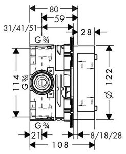 Set baterie de dus, Hansgrohe, Metropol, incastrabila, crom
