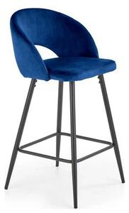 Scaun bar H96, albastru inchis/negru, stofa/otel, 48x49x89 cm