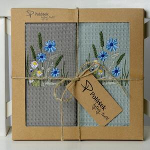 Prosoape de bucătărie waffle brodate cu motiv – Set de 2 bucăți - Flori de câmp nr. 14