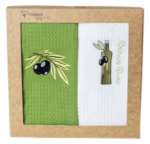 Prosoape de bucătărie waffle brodate cu motiv – Set de 2 bucăți - Măsline nr. 9