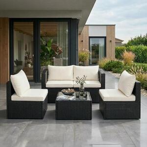 Set mobilier de grădină din ratan Avenberg PRAIA negru/bej