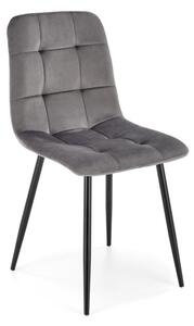 Scaun in stil clasic pentru living/sufragerie, cadru din metal si spatar matlasat, catifea, gri