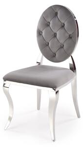 Scaun elegant pentru living sau hotel, spatar matlasat, cadru otel, stil glamour, catifea gri