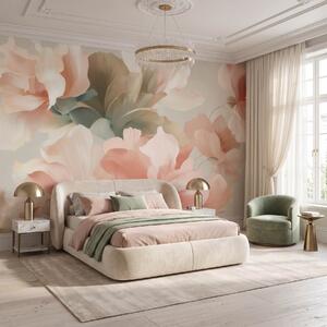Tapet Flori artistice de dimensiuni mari, în nuanțe pastelate delicate de crem, roz și, Fototapet Flori, Fototapet Flori Mari, w09935 : Uwalls.ro