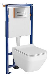 Set vas wc suspendat Crea Square cu capac soft close, rezervor incastrat Tech Line Opti si clapeta crom lucios