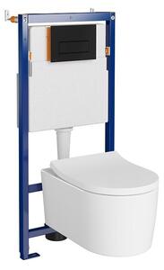 Set vas wc suspendat Inverto cu capac soft close, rezervor incastrat Tech Line Opti si clapeta negru mat
