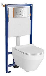 Set vas wc suspendat Crea oval cu capac soft close, rezervor incastrat Tech Line Opti si clapeta crom lucios