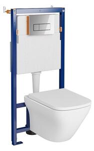 Set vas wc suspendat Larga Square cu capac soft close, rezervor incastrat Tech Line Opti si clapeta crom lucios