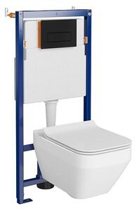 Set vas wc suspendat Crea Square cu capac soft close, rezervor incastrat Tech Line Opti si clapeta negru mat