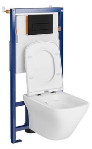 Set vas wc suspendat Larga Square cu capac soft close, rezervor incastrat Tech Line Opti si clapeta negru mat
