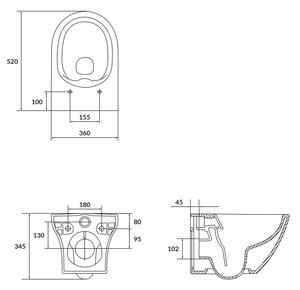 Set vas wc suspendat Larga oval cu capac soft close, rezervor incastrat Tech Line Opti si clapeta negru mat