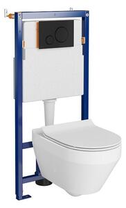 Set vas wc suspendat Crea oval cu capac soft close, rezervor incastrat Tech Line Opti si clapeta negru mat